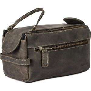 Unisex Charcoal Black Premium Buffalo Leather Toiletry Bag Travel Shaving kit